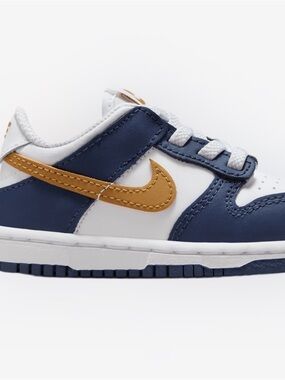 Toddler Nike 8C  Navy and White Leather Sneaker with Gold Swoosh